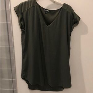 Olive green short sleeve v neck blouse